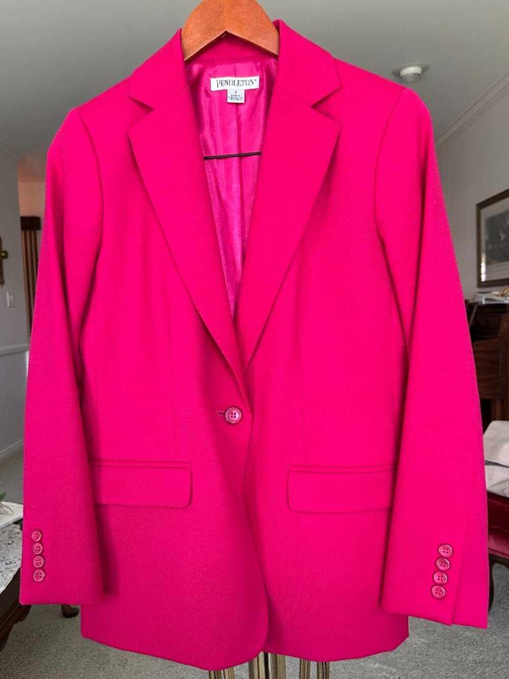 hot pink Pendleton blazer size 4 single-button lightly padded shoulders wool